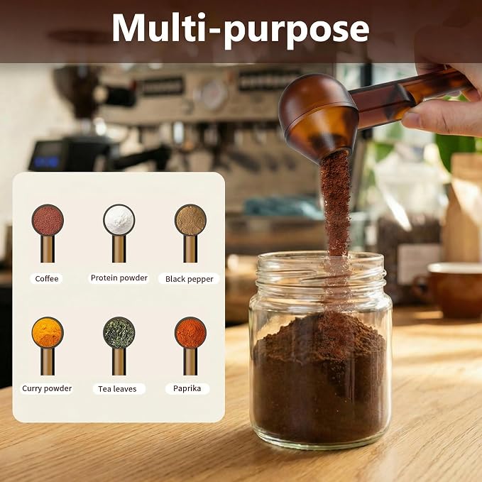 Coffee Scoop with Funnel for Reusable K Cup, 2 TBSP Measuring Spoon | Mess-Free Funnel Design, Sliding Leveler for Precise 2 TBSP, Long Handle for Coffee, Protein Powder & Tea (1-Pack)