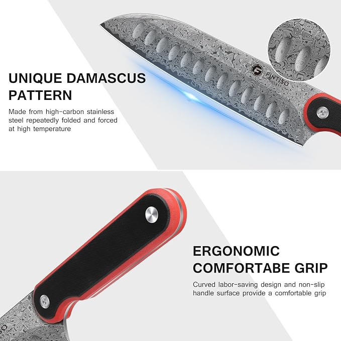 Santoku Knife 7 Inch, 67-Layer Damascus Steel Chef Knife with G10 Handle | Professional Damascus Kitchen Knife with 10Cr15CoMoV Steel Core, Japanese Knife with Ergonomic Full-Tang Handle