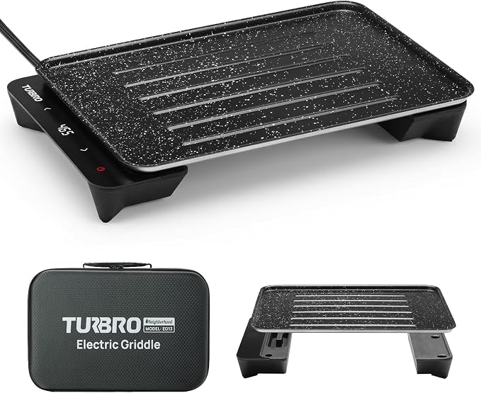 TURBRO EG13 Portable Electric Griddle, Low Power 300-600W, TÜV Certified | Thick-Film Fast Heating, Non-Stick Grill with Smart NTC Temp Control for RV, Camping & Picnics