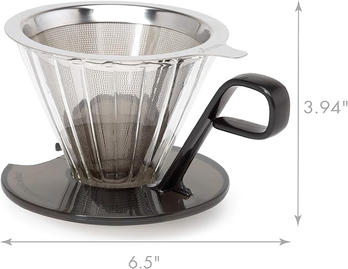Primula Seneca Pour Over Coffee Maker Removable Ultra Fine Micro Mesh Stainless Steel Filter, 4.8 x 4.8 x 4.8 inches, Black