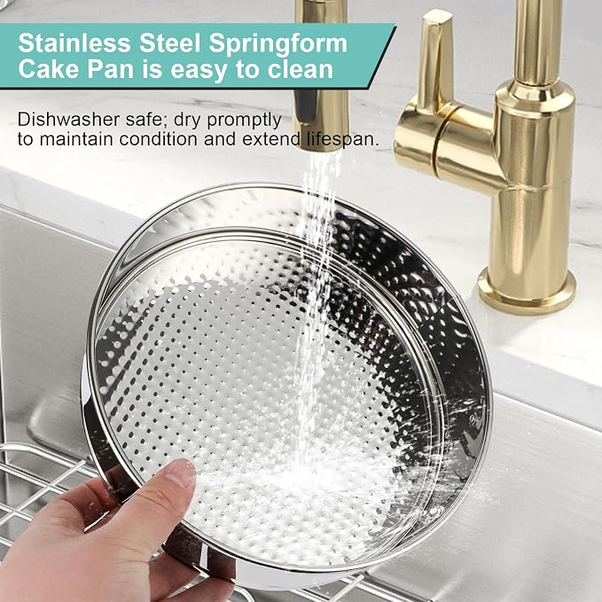 9 Inch Cheesecake Pan, Leakproof 304 Stainless Steel Springform Pan with Silicone Protector for Water Bath Baking, Removable Bottom, 50 Pcs Parchment Paper, Dishwasher Safe