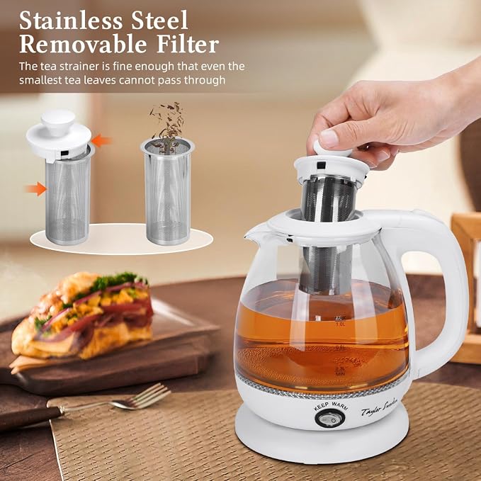 Taylor Swoden Electric Kettle With Tea Infuser, 1L, White | Keep Warm, LED Light Hot Water Boiler & Heater For Coffee & Tea, Auto Shut-Off & Boil Dry Protection, Bpa Free