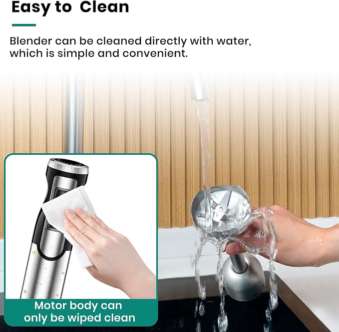 Colarlemo 1800W Immersion Blender Handheld 4-in-1 Hand Blender, Silver | Stick Blender for Ice Crushing Smoothie, Baby Food, 8 Speed & Turbo Boost, Stainless Steel Blade with Whisk, Chopper, Beaker