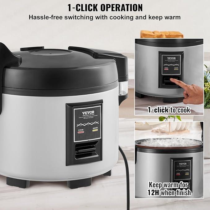 VEVOR Commercial Rice Cooker, 60-Cup Rice Cooker, 13.74 Qt / 13 Liter Large Rice Cooker and Warmer with Nonstick Inner Pot, Fast Cooking and 12-Hour Keep Warm, with Rice Cup and Paddle, for Restaurant