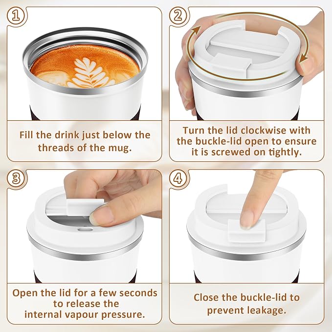 KETIEE Travel Coffee Mug 12oz: Reusable Insulated Coffee Cup with Leakproof Lid, Travel Tumbler, Vacuum Stainless Steel Coffee Mug to Go for Hot/Iced Coffee Tea Water (White)