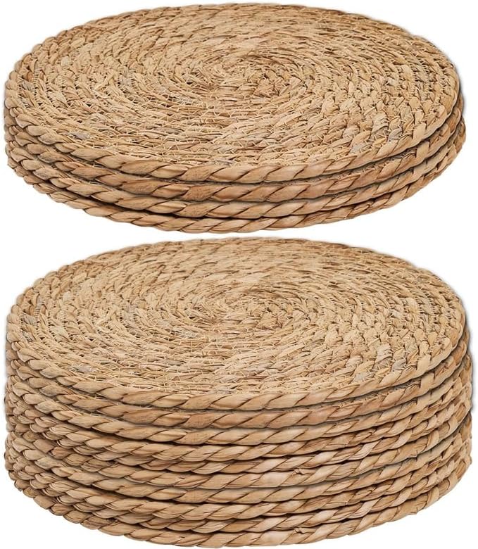 Handmade Heat Resistant 13" Round Woven Placemats Set of 12, Wicker Boho No Chemical Natural Water Hyacinth Place Mats, Farmhouse Table Mats for Kitchen Dining Table,Home Decorations,Wedding