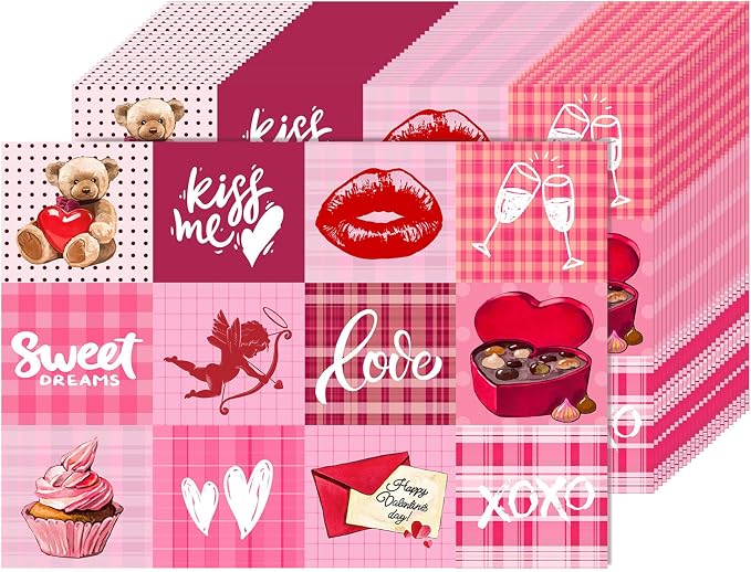 50 PCS Disposable Paper Placemats Valentine's Day Placemats | 16x11 Inch Heart Table Mats for Holiday Indoor Outdoor Party Kitchen Dining Table Decorations