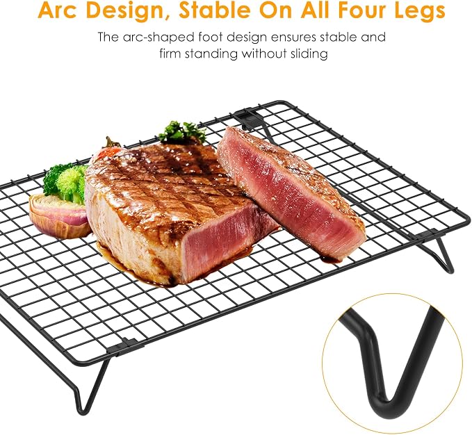 4 Pack Cookie Cooling Racks for Baking Stackable 4-Tier 13.4 x 9.4 Inch Wire Rack, Heavy Duty Baking Rack for Cookies, Cakes, Roasting, Drying, Black, Gifts for Baking Must Haves
