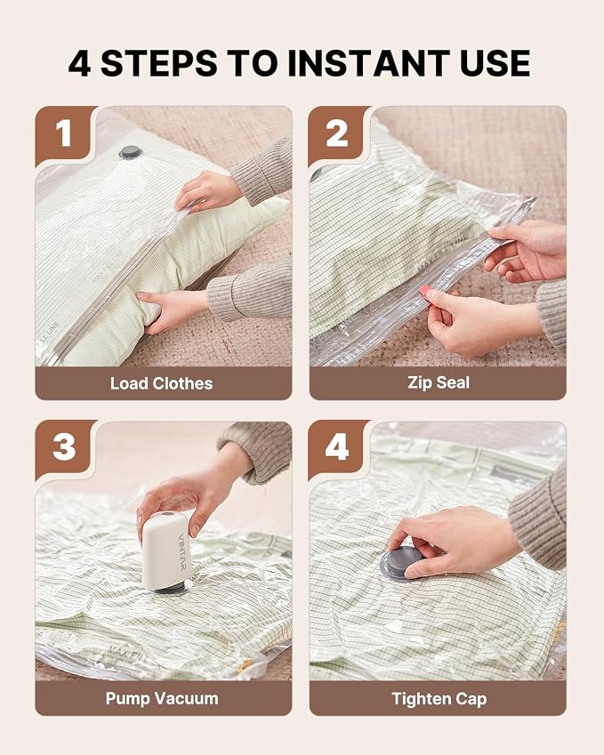 VINTAR 20 Pack Vacuum Seal Bags for Clothing Travel with Cordless Pump | Space Saver Vacuum Storage Bags, USB Rechargeable Pump, 4 Sizes Compression Bags Set for Travel Luggage Clothes Bedding