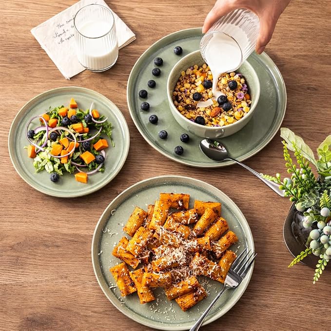 AmorArc Stoneware Dinnerware Sets for 6, 18Pcs Plates and Bowls Sets Dishes | Ceramic Round Reactive Glaze Dishes Set, Highly Scratch Resistant | Dishwasher & Microwave Safe Dishware