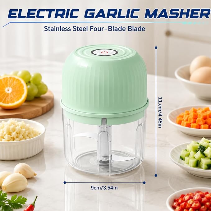 Electric Garlic Chopper, Mini Rechargeable Electric Garlic Chopper, Wireless Portable Food Processor for Ginger Chili Onion Vegetables Meat (Blue)