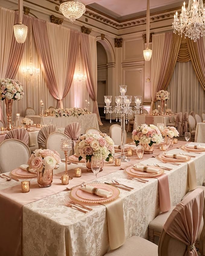 30 Pack Pre Rolled Rose Gold Plastic Silverware, Linen Napkin | Heavy Duty Disposable Wrapped Flatware Cutlery Set for Bridal Showers, Weddings, Birthdays & Graduations