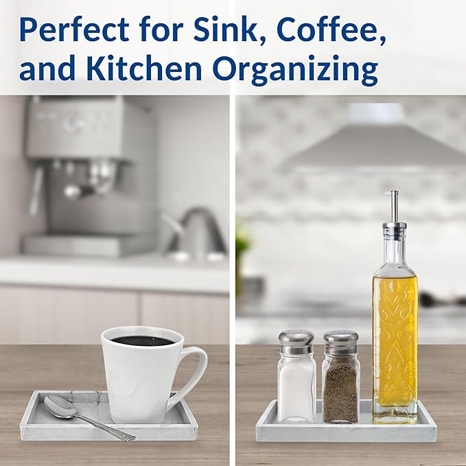 Countertop & Vanity Silicone Tray – 2 PC Small 7.7" Soap Tray | Kitchen Soap Tray Set, Dish Soap Tray for Kitchen Counter, Kitchen Sink Tray, Silicone Soap Dispenser Tray & Sponge Holder