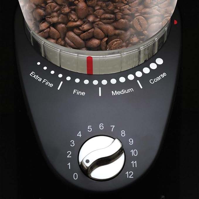 Capresso Infinity Plus Conical Burr Grinder, Black | Commercial-grade steel burrs, 16 settings, low-speed gear motor