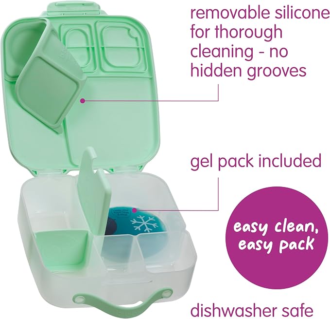 b.box Lunch Box, 8.5 Cup Bento Box for All Ages, Snack Box, Food Containers | Lunch Box Kids + Adults, Lunch Containers, 4 Compartments, Leak Proof, Dishwasher Safe, BPA Free, PFAS Free — Spearmint