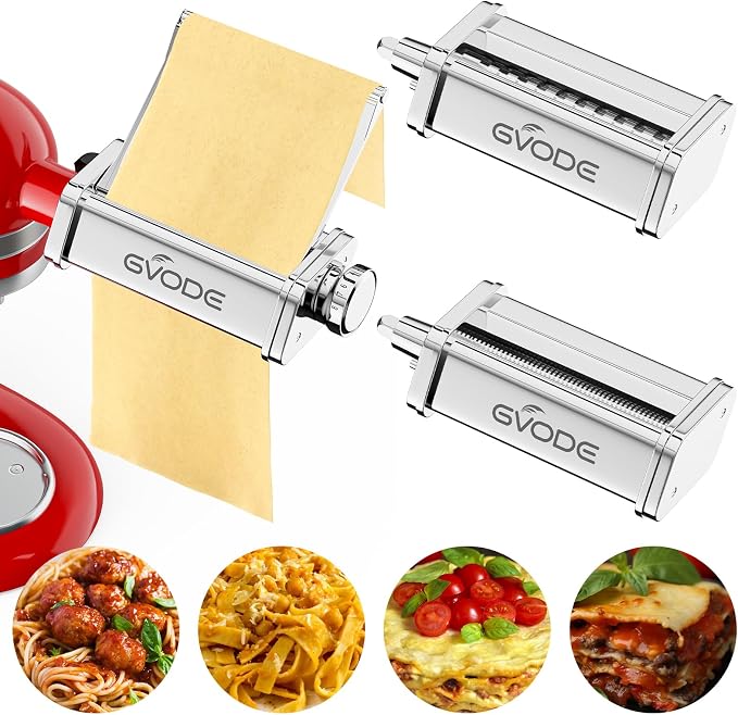 GVODE 3Pcs Pasta Attachment for KitchenAid Stand Mixer, All Stainless Steel | Pasta Maker KitchenAid Attachment with Detachable Metal Plate, Includes Pasta Sheet Roller, Spaghetti and Fettuccine Cutter
