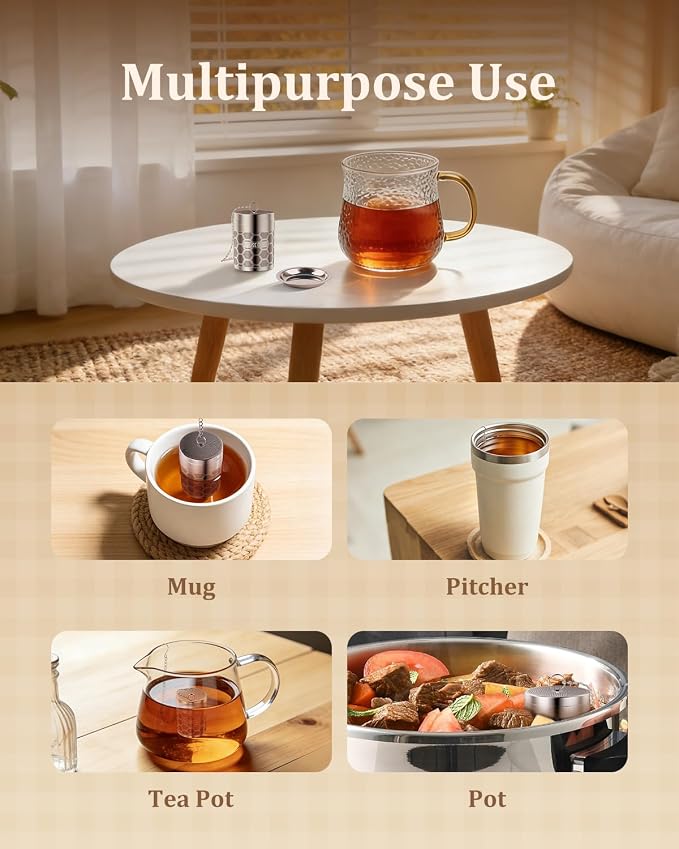 House Again Large Tea Infusers, Extra Fine Mesh Tea Strainers for Loose Tea, Slim Threaded Lid & 304 Stainless Steel, Filter Bags Diffusers, Loose Leaf Tea Steeper for Brew Tea Spices & Seasonings