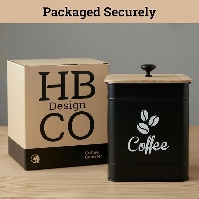Airtight Coffee Canister 40 oz, 6"x 8" Metal Jar w/ Rubber-Lined Bamboo Lid | 40oz Large Iron, Airtight Coffee Container, Bamboo Lid, Stylish Countertop Container for Coffee Grounds, Beans, Pods & More