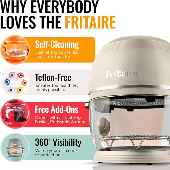 Non Toxic Air Fryer™ Pro | 9-in-1 Glass Air Fryer | Self-Cleaning | 5 Quart | Rotisserie and Tumbler | 400F Vortex For Even Cooking, BPA-Free Teflon Free, Recrisp, Roast, Bake, White