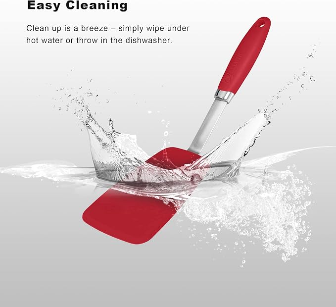 5-Piece Silicone Spatulas Set with Tongs, 446°F Heat Resistant, Red | Steel-core Utensils, Nonstick-safe Silicone Turners and Tongs for Flipping, Grilling, Mixing and Baking, Dishwasher Safe