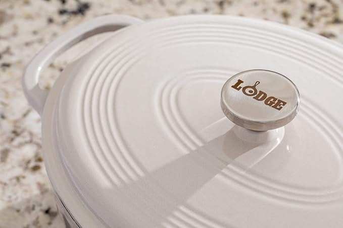 Lodge Oval Dutch Oven - Enameled Cast Iron Oval Dutch Oven with Lid - Family Size Cooking Pot with Dual Handles for Sourdough Bread Baking & Everyday Cooking - 7 Quart - Oyster White