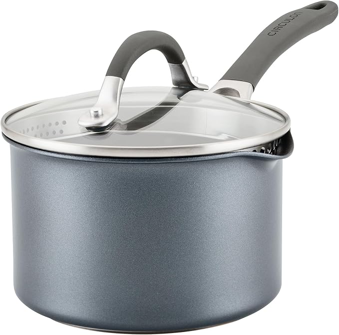 Circulon A1 ScratchDefense Nonstick Saucepan with Lid, 2-Quart, Induction | Straining Lid For Easy Draining, Durable Nonstick Coating For Everyday Cooking, in Graphite