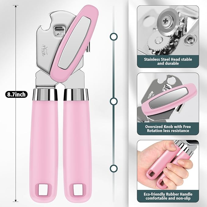 Multifunctional Heavy Duty Can Opener Manual Smooth Edge Can Opener and Bottle Openers with Magnet Durable Sharp Cutting Blade Comfortable Handle Big Effort-Saving Knob Kitchen Tool