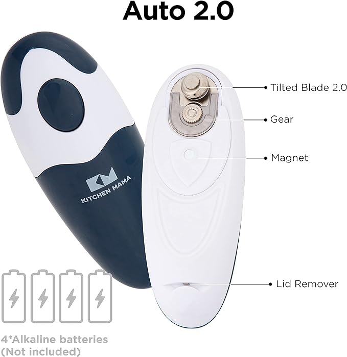 Kitchen Mama Auto 2.0 Electric Can Opener, Navy Blue | Refined Blade, Automatic Hands Free, Smooth Edge, Food-Safe, Battery Operated