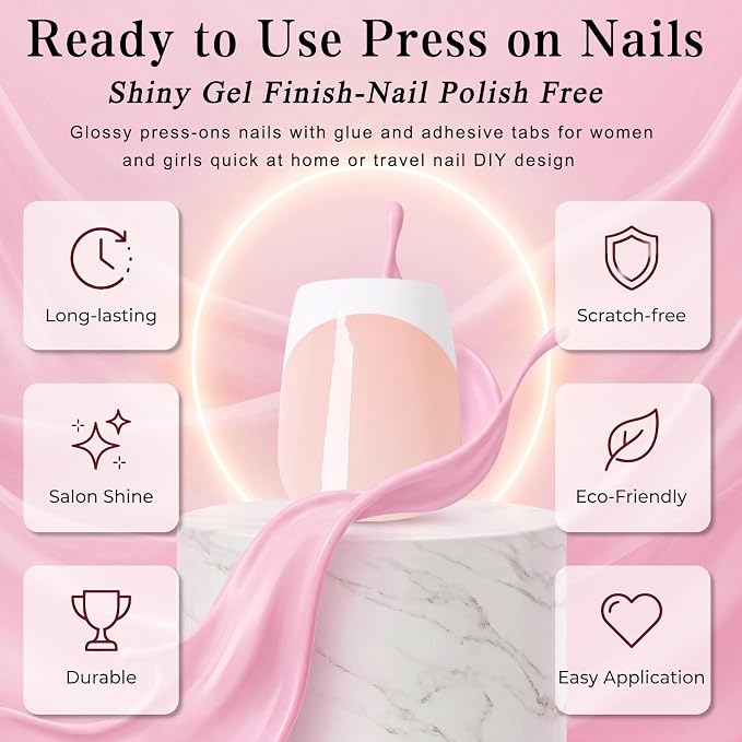 240pc Extra Short French Tip Press on Nails Coffin Fake Nails with Tabs | Short Nails Press ons Coffin Glue on Nails XS Nude Acrylic Nails Stick False Nail Artificial Fingernail for Women Girls