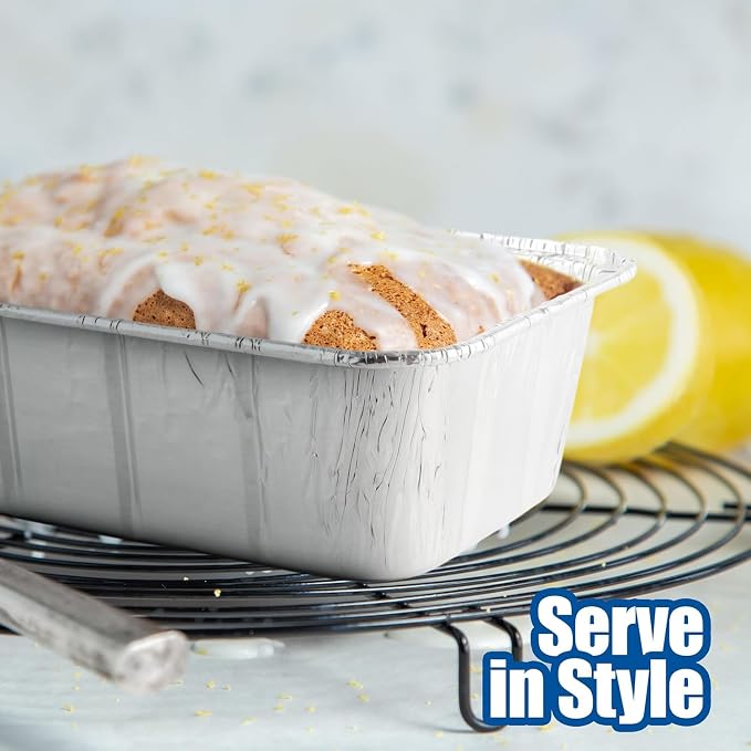 Disposable Aluminum Loaf Pans 2lb for Baking, Serving and Storing - Heat Resistant Disposable Bread Loaf Pan Ideal for Hot/Cold Foods, Freezer & Oven Safe (50 Pack)
