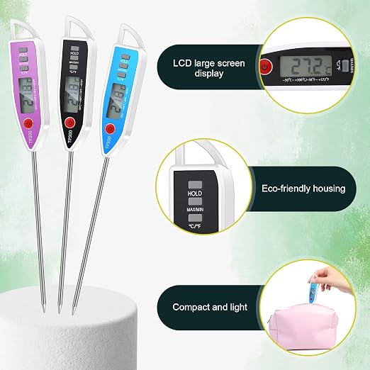 10 Set Digital Food Thermometer Long Probe Instant,White | Waterproof for Water, Liquid, Candle and Cooking Meat Thermometer Read for Kitchen BBQ Grill Candy