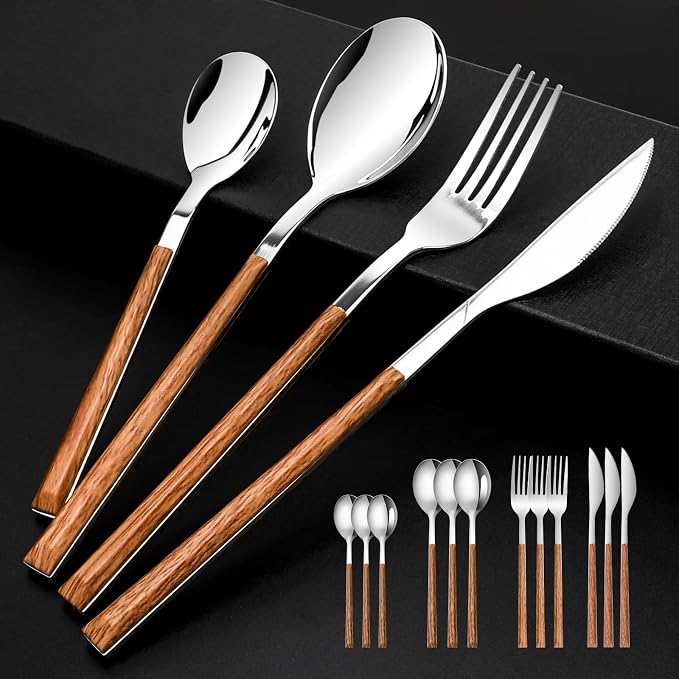 Stainless Steel Flatware Set for 4, Cutlery Utensils Set Include Knives/Forks/Spoons Service for 4, Mirror Polished and Dishwasher Safe (Silver)