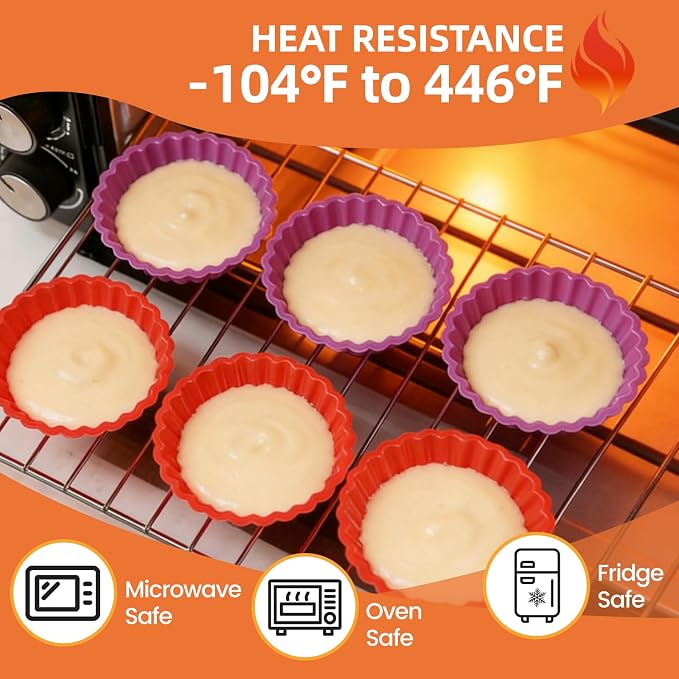 Silicone Quiche Pan, Mini Pie Pan Round Silicone Tart and Pie Molds 10 Pack | BPA Free, Oven Dishwasher Safe, Food-Grade Silicone, Heat-resistant: -104°F to 446°F, Easy Release & Clean