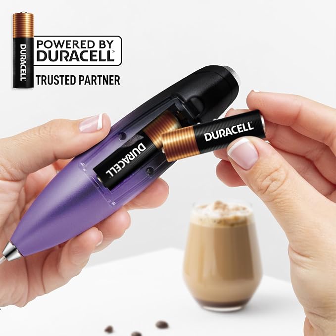 Zulay Kitchen Powerful Milk Frother Wand With Duracell Batteries - Ultra Fast Handheld Drink Mixer - Electric Whisk Foam Maker for Coffee, Lattes, Cappuccino & Matcha - Triple Whisk - Nebula