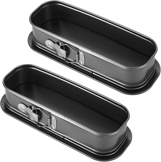 ASelected 2PCS Narrow Oval Springform Pan, 12 Inch Black Gray Non-Stick Springform Cake Pans with Removable Bottom for Cheesecake, Terrine, Tiramisu, Bread Loaf, Baking