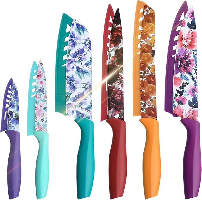UPTRUST Knife Set, 12-piece Kitchen Knife Set Nonstick Coated | Professional Kitchen Cutlery Set for Chef, Cooking, Camping, Outdoor, Gift for Mom