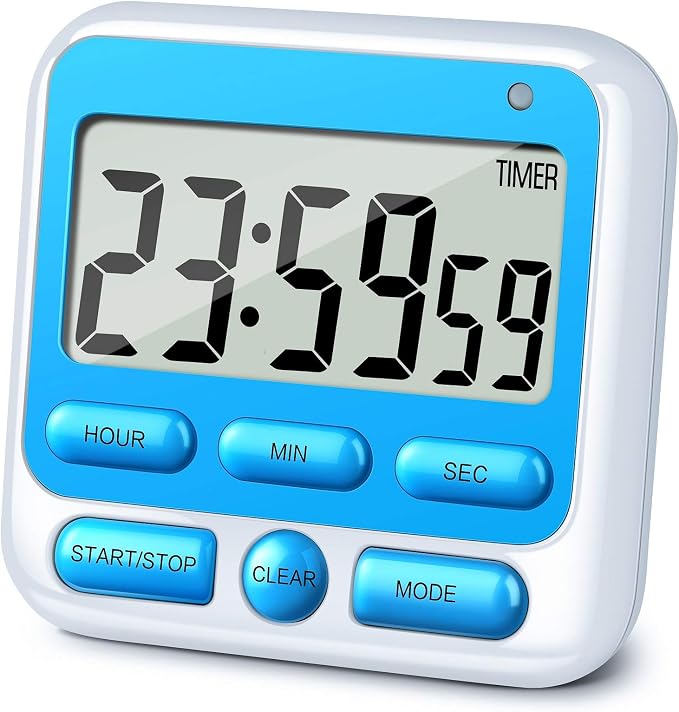 4-in-1 Digital Timer with Count Up/Down, Clock & Alarm, Ring & Silent Modes | Large 2.8-Inch easy-read LCD, On/Off switch, 24-Hour count up/down, Fast-forward function, Magnetic back, stand, hanging hole
