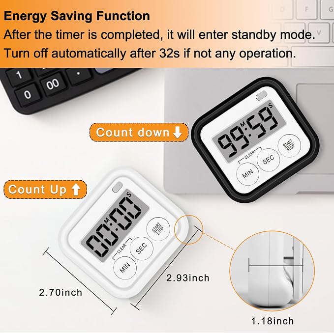 Timer, Kitchen Timers for Cooking Classroom Timer for Kids Teachers Digital Magnetic Timers 4 Pack, White