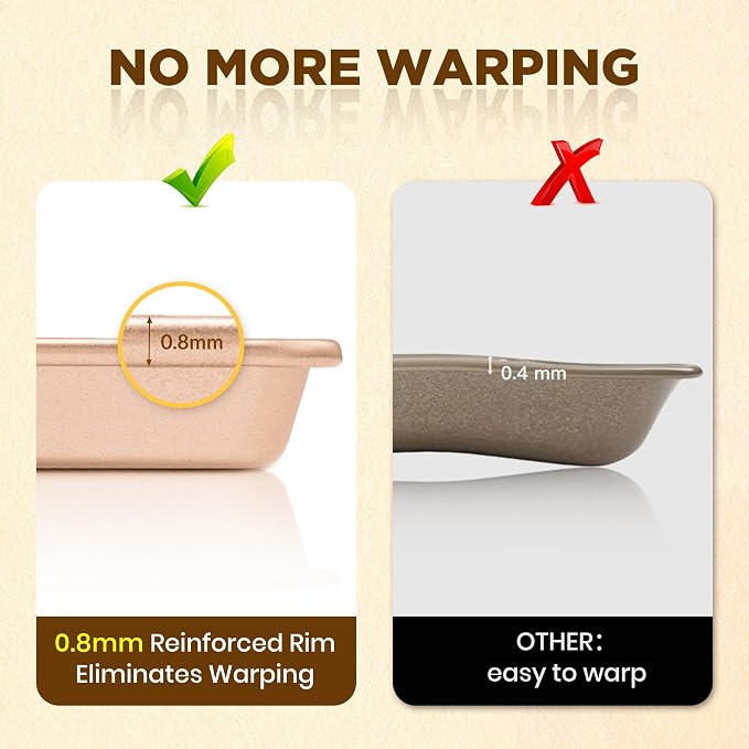 Saker 3-Piece Heavy Duty Carbon Steel Baking Sheets Set,Non-Stick Cookie | | Oven Safe, Even Heating, for Baking, Roasting, Cooking – Professional Grade (Champagne Gold)