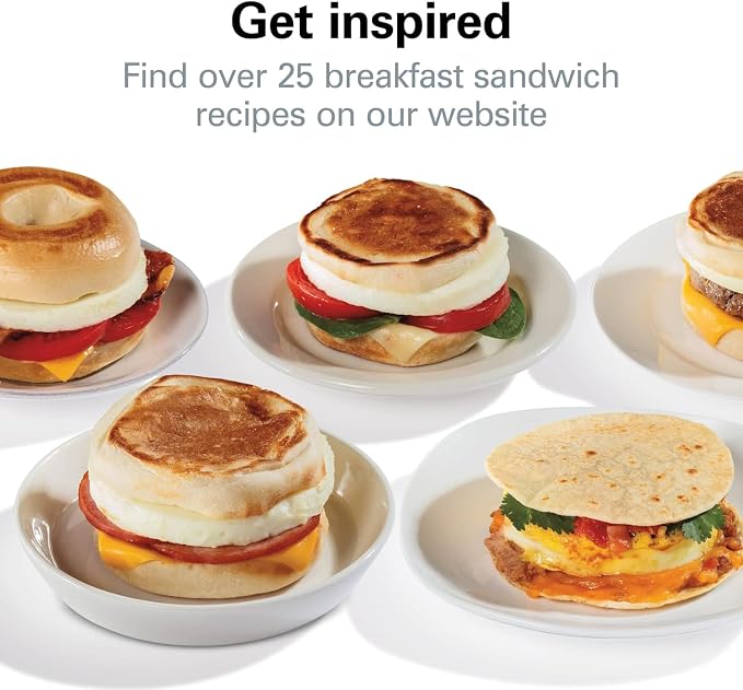 Hamilton Beach Breakfast Sandwich Maker with Egg Cooker Ring | Perfect for English Muffins, Croissants, Mini Waffles | Customizable & Fast | PFAS-Free | Silver | 25475MN