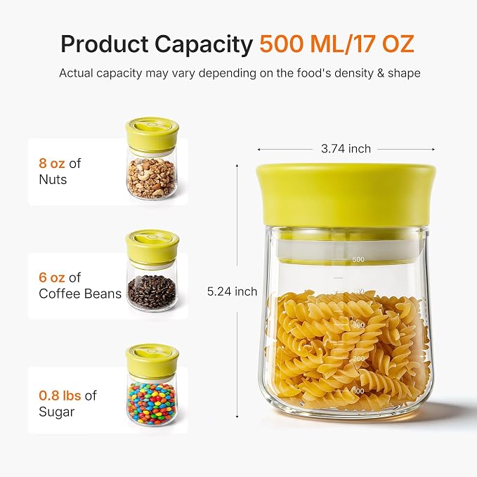 Glass Storage Jar with Airtight Twist-Seal Lid for Snacks, 17 fl oz | Clear Borosilicate Decorative Jar With Scale, Wide Mouth, Easy Open/Clean, Twist-to-Lock Freshness for Coffee, Sugar, Nuts