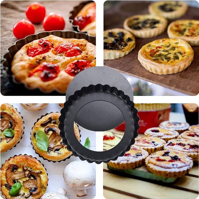 DATANYA Mini Tart Pans 5 Inch w/Removable Bottom 6Pack Quiche Pans | Round Nonstick Heavy Duty Fluted Side Fruit Pie Tart Molds for Tartlets, Mousse Cakes, Dessert Pastry Baking