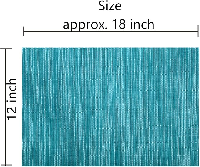 SHACOS Woven Vinyl Placemats Set of 4 Non Slip Heat Resistant Place Mats Durable PVC Stain Resistant Wipe Clean Indoor Outdoor Table Mats (4, Teal Blue)