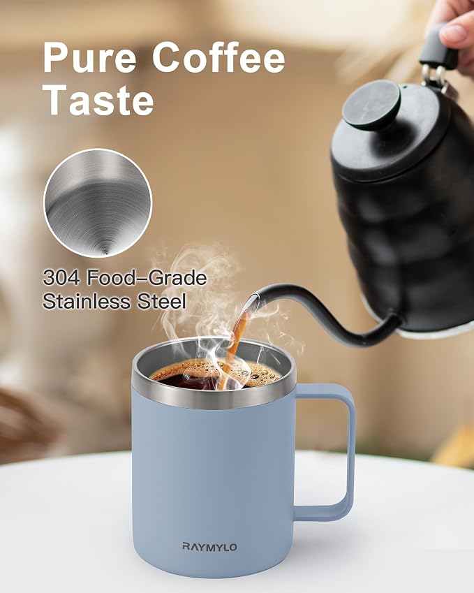 RAYMYLO Insulated Travel Coffee Mug with Handle, Coffee Tumbler Cup 12oz | Detachable Lid for Thoroughly Clean, Thermal Cup with Double-Wall Stainless Steel Vacuum Insulation, Spill Proof & BPA Free
