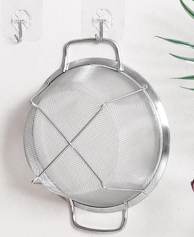 AJIODA Stainless Steel Mesh Colander Strainer Basket, 4 Quart Fine Mesh Net Colander with Heavy Duty Handles & Wide Rim & Resting Feet for Strain, Drain, Rinse, Fry, Steam or Cook Vegetables & Pasta