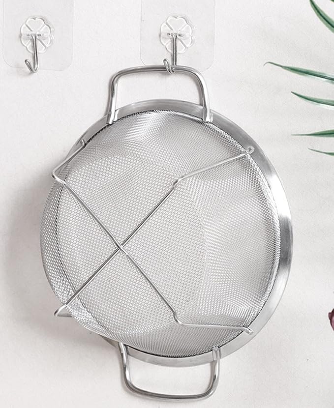 AJIODA Stainless Steel Mesh Colander Strainer Basket, 2.5 Quart Fine Mesh Net Colander with Heavy Duty Handles & Wide Rim & Resting Feet for Strain, Drain, Rinse, Fry, Steam or Cook Vegetables & Pasta