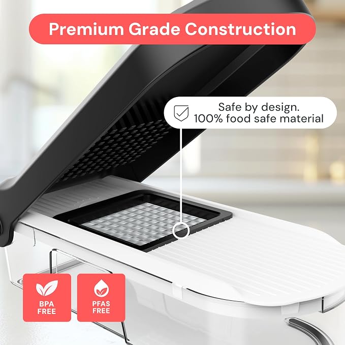 Fullstar Pro Core Vegetable Chopper & Mandoline Slicer, Meal Prep Essential | 6 in 1 Veggie Slicer, Onion & Fruit Slicer with Julienne, Grater & Dicer Stainless Steel Blades + Container (Full White)