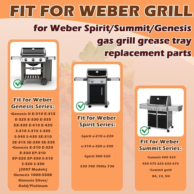 93305/83156 Grease Catch Pan for Weber Genesis II & Spirit Grill Drip Pan with 15 Pack 6415 Foil Grease Tray Liners for Weber Genesis II e-310/315/330/335 & Spirit e-210/220/310/320/330 Grills
