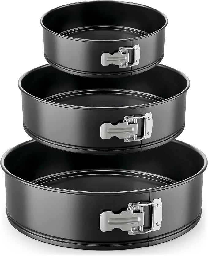Nutrichef 3-Piece Nonstick Springform Pan Set - Premium Carbon Steel Cheesecake Pans with Stainless Steel Clasp - 6", 8", 10" Sizes, Oven Safe up to 450°F - Includes 300pcs Parchment Paper (Black)