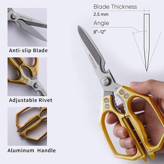 Kitchen Scissors Set Silver 3PCS, Heavy Duty Poultry Shears Kitchen Shear for Food Chicken Scissor All Purpose,Japan Meat Cutting Scissors, Bones Food Cooking Shears, Gifts for Men Women Mom Dad